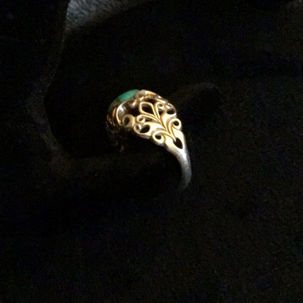 Shubes Turquoise & Sterling Silver Scroll Ring Size 10 - Picture 8 of 8